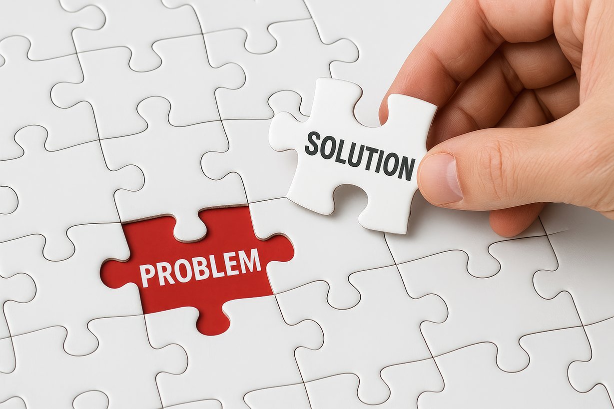 A hand carefully places the final jigsaw puzzle piece, symbolizing the successful resolution of a complex problem.  This image represents problem-solving, strategic planning, teamwork, and the achievement of goals. Ideal for business, management, and success-related concepts.