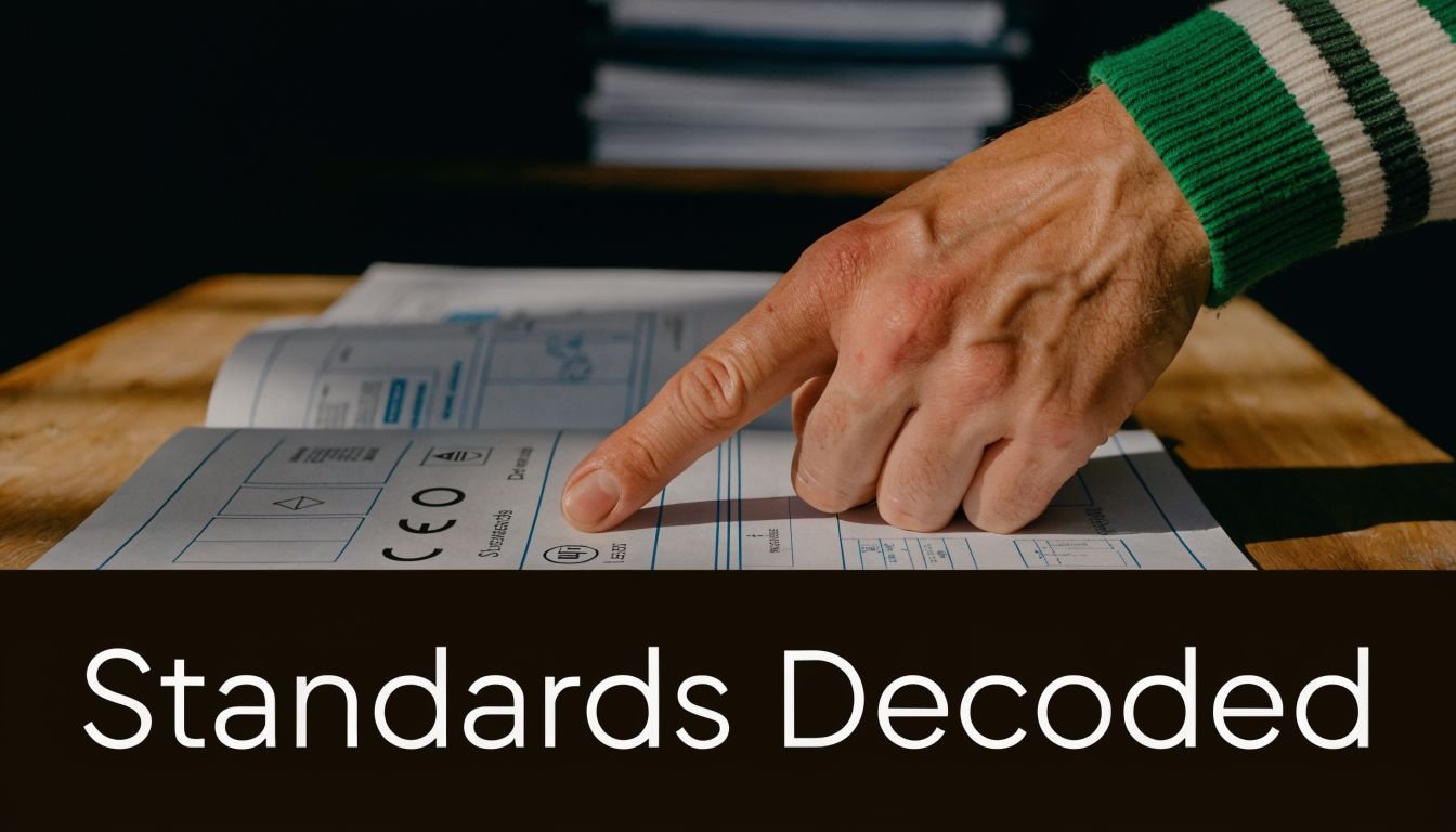 A close up view of a person pointing at a technical diagram on a blueprint page