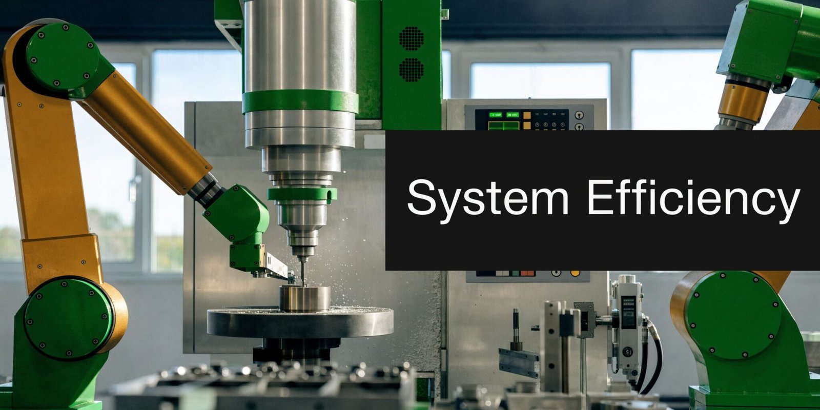 A modern three-axis milling machine performing automated precision metalwork inside an industrial manufacturing factory setting.