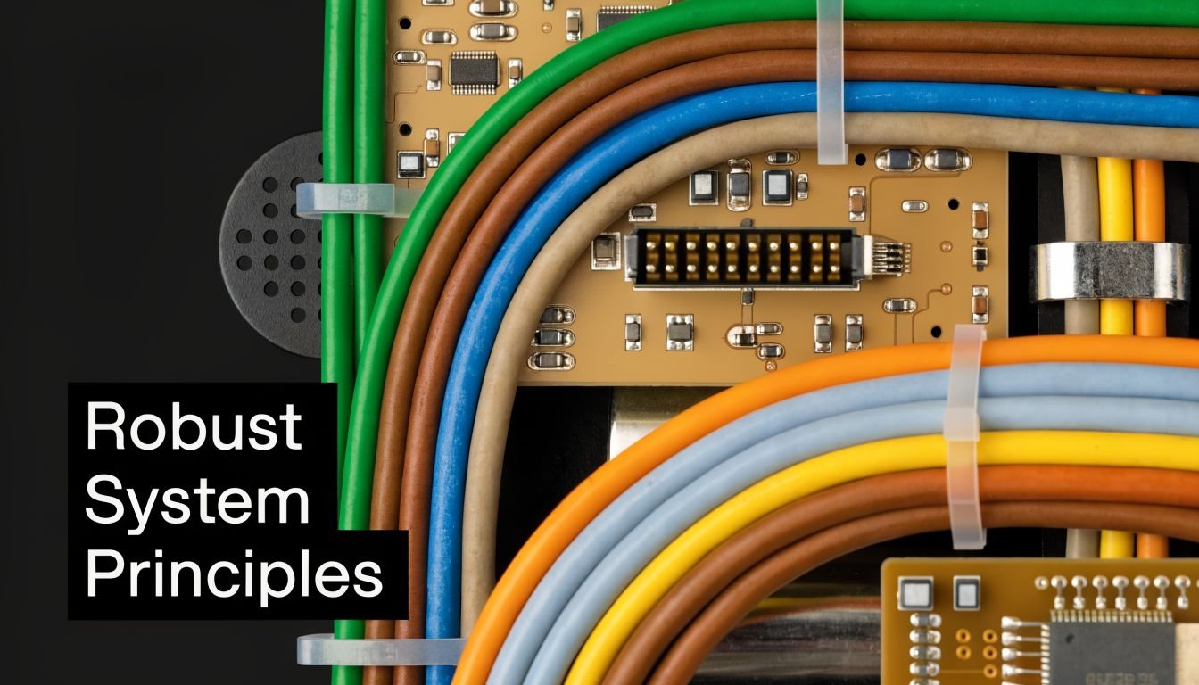 Close-up of colored wiring and printed circuit boards representing complex industrial automation and engineering systems.