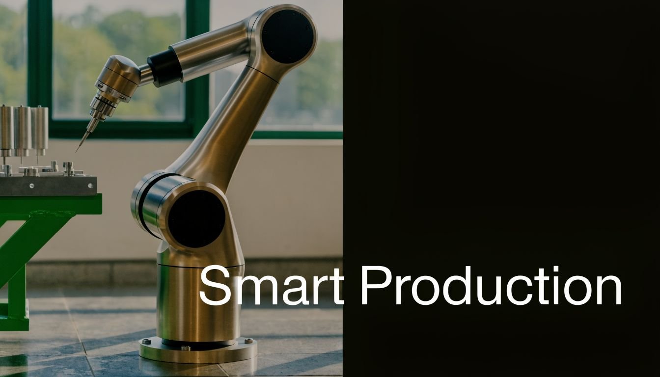 A robotic arm performing precise manufacturing tasks on a metal component in an industrial production facility.