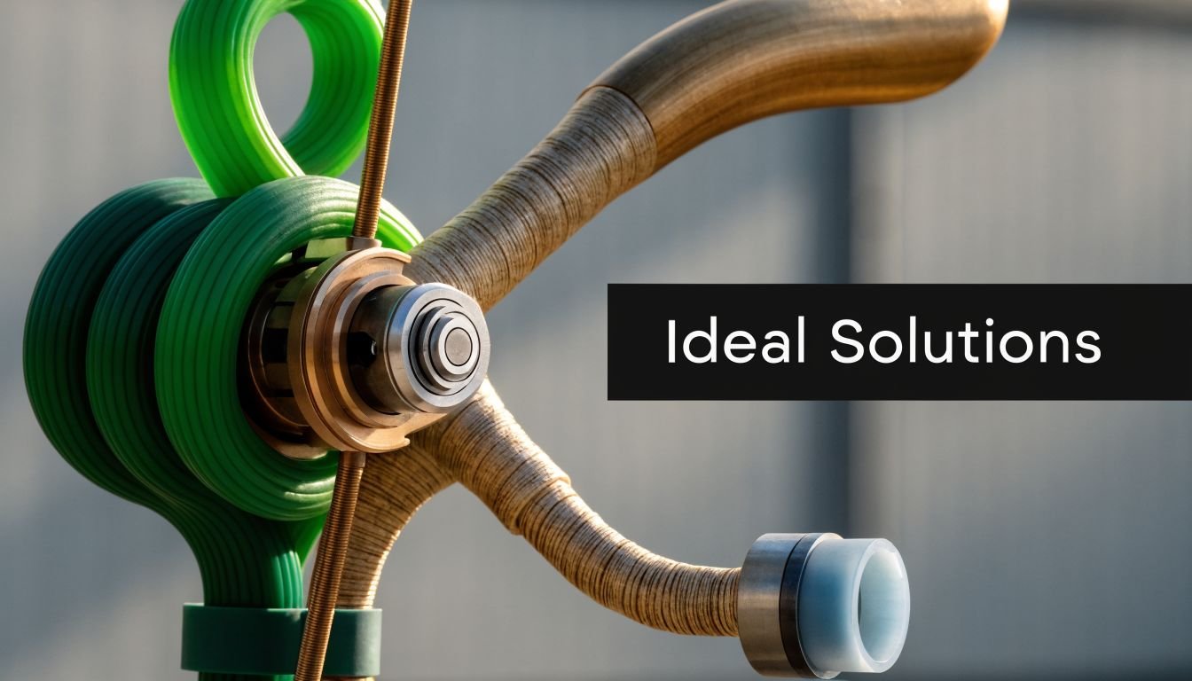 A close-up view of a high-tech mechanical apparatus featuring green 3D printed components and metal parts.