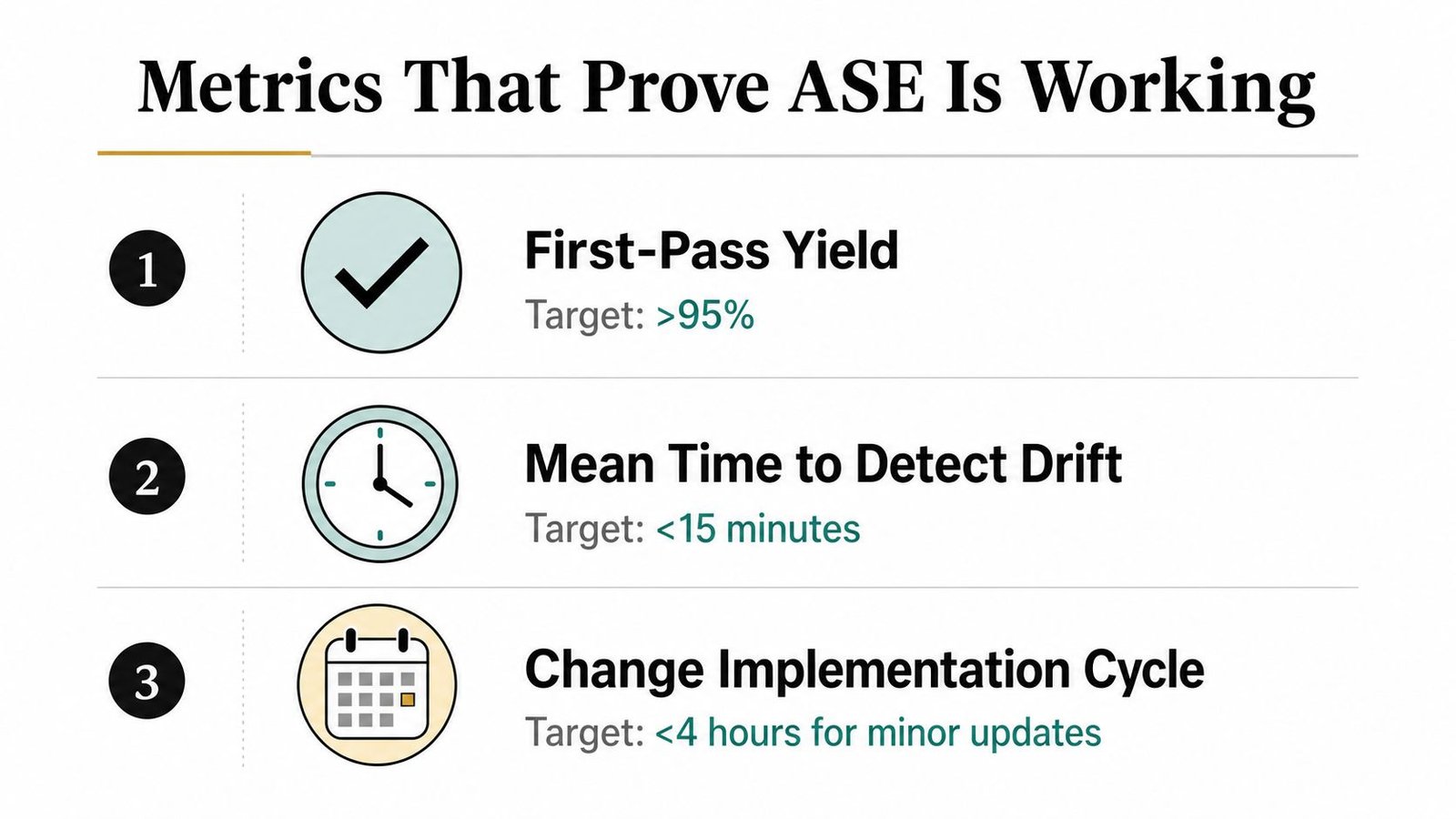 An infographic list showing three key metrics that prove Advanced Systems Engineering is effective and working.