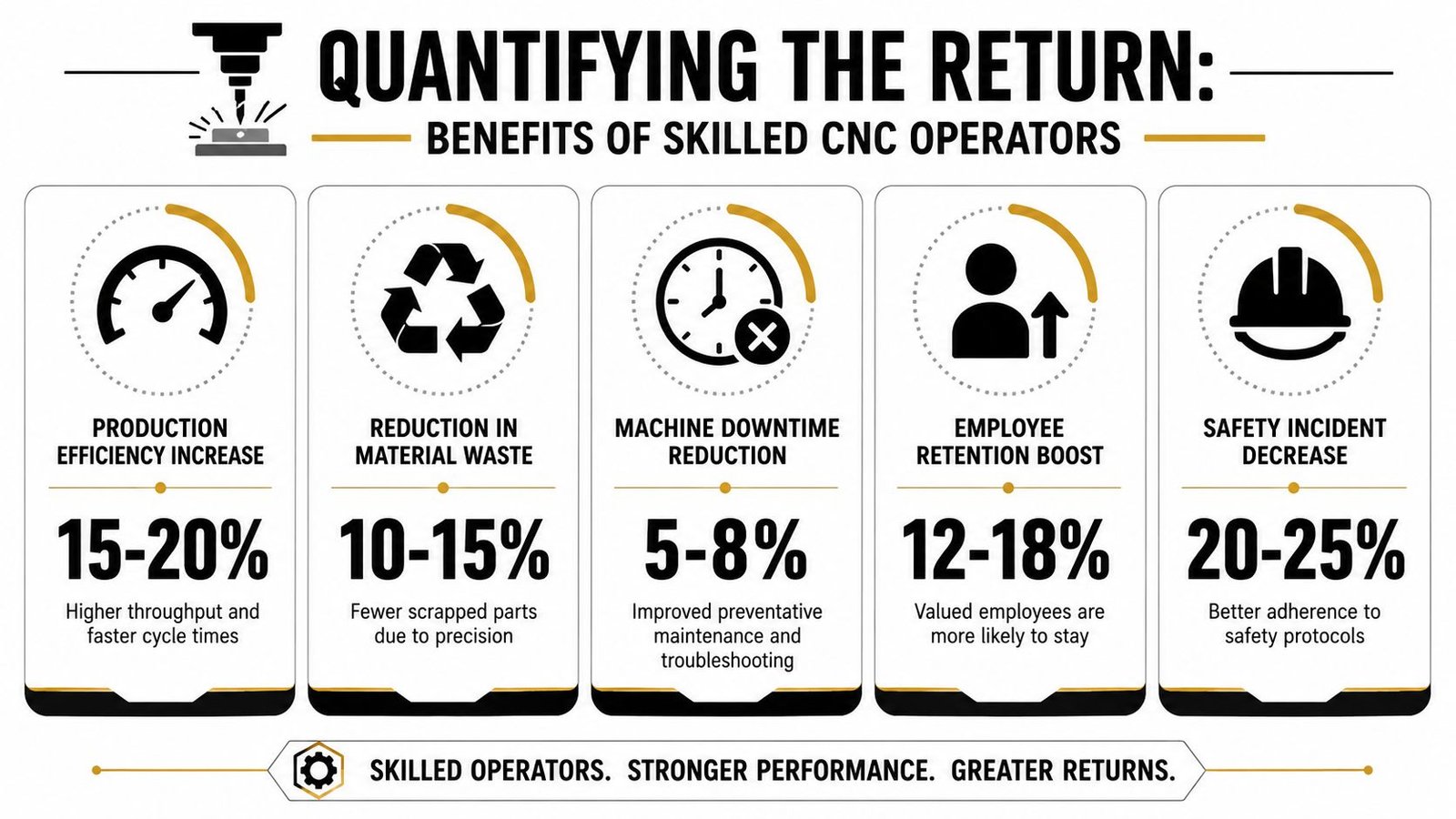 An infographic showing the economic benefits of employing skilled CNC operators through reduced waste and increased efficiency.