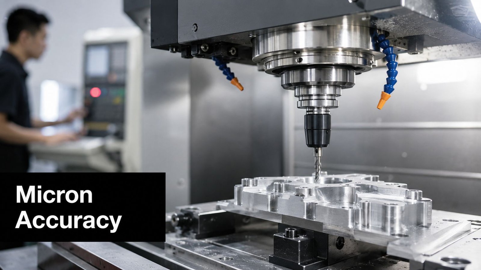 A skilled machinist operating a precision CNC machine to shape a complex metal workpiece with high accuracy.