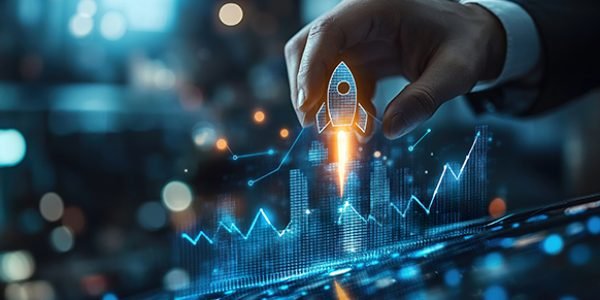 Startup business and investment concept. Businessman is touching the growing business graph. Planning and starting corporate business start up, Rocket icon soars with speed to hit the growth target. --ar 16:9 --style raw --stylize 300 --v 6.1 Job ID: 87e03f0d-1c89-4df2-8164-e71245d95a69