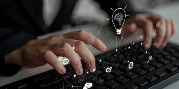 AI innovation with neural network and digital transformation. AI innovation drives automation, powers ideas, AI innovation enhances SEO, and AI innovation enables global connection. Latch