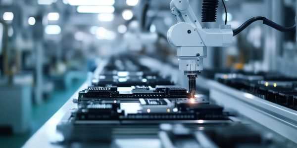 Advanced electronics factory in Japan, producing high-tech components.